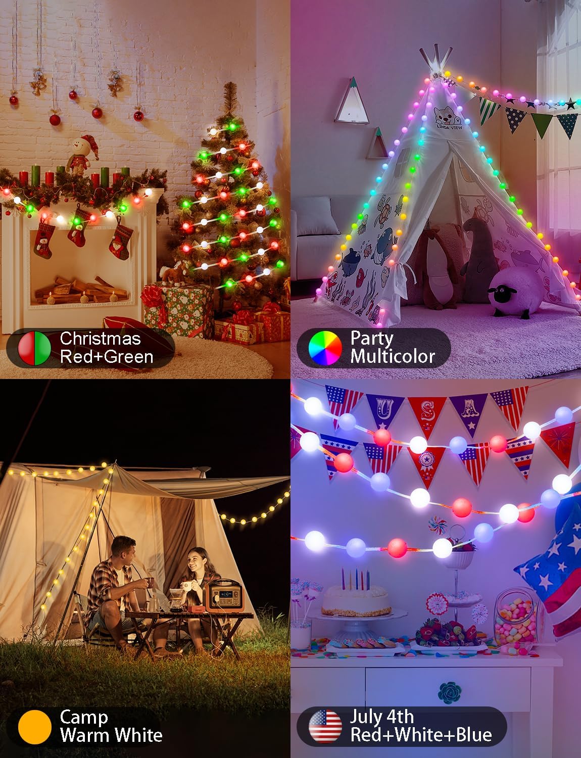 Smart Color Changing Globe String Lights APP Control for Bedroom Christmas