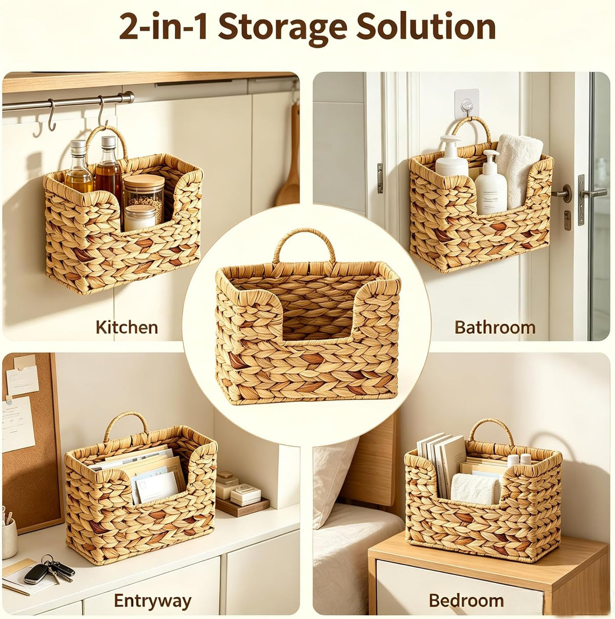 2 Pcs Hanging Magazine Basket, Woven Wall Mail Holder Organizer with Handle
