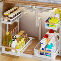 2 Pack Under Sink Organizer, 2 Tier Pull Out Cabinet Organizer with 5-Level Adjustable Height, Sliding Metal Storage Rack for Kitchen Bathroom Pantry, White