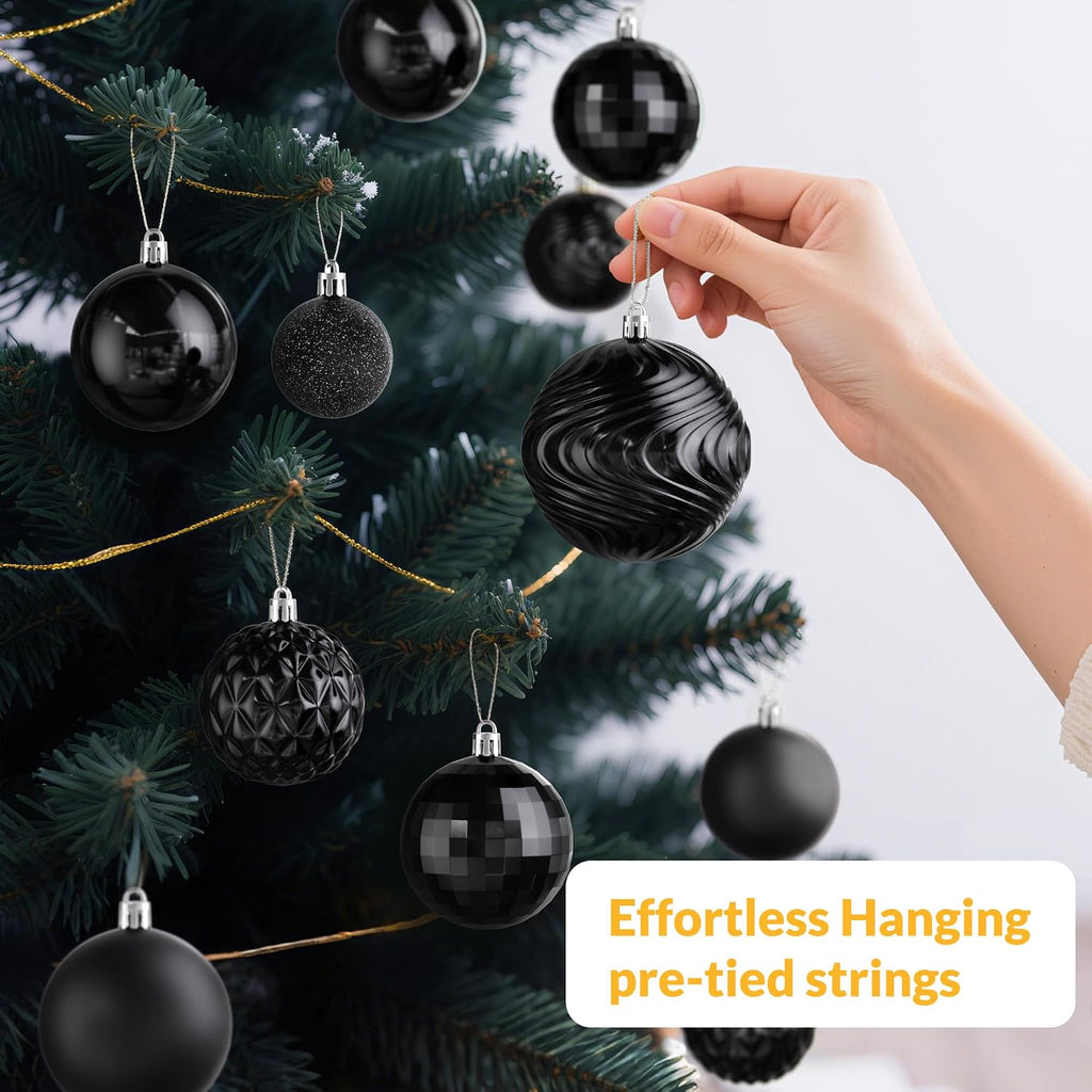 Annecy Christmas Tree Ornaments - 36 PCS Shatterproof Christmas Ball Ornaments Set for Holiday, Wreath & Party Decorations (Multi-Size, Black)