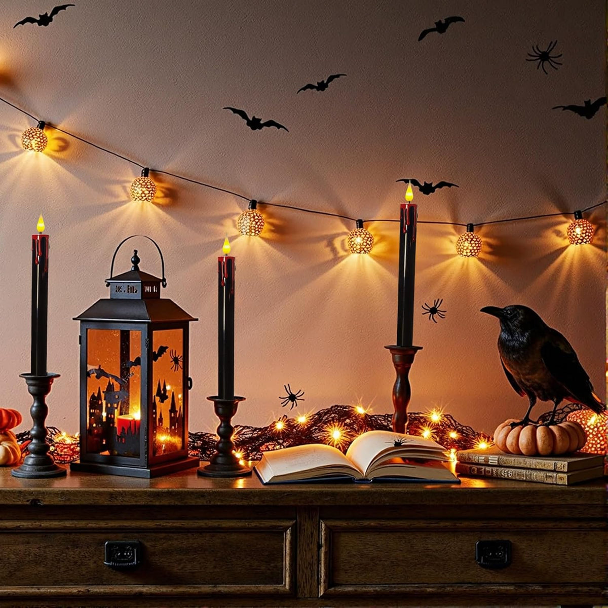 Halloween flameless taper candles with remote, LED bleeding candlesticks