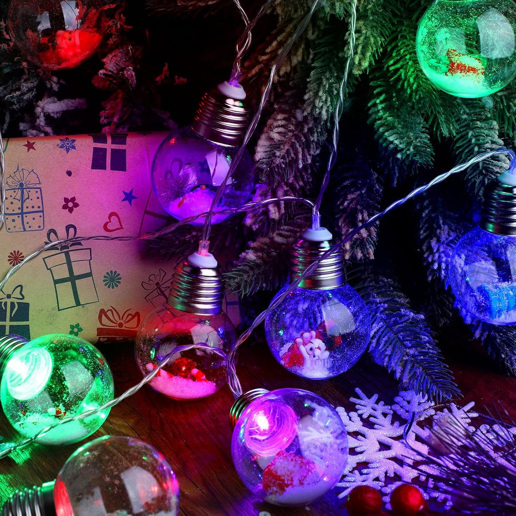Aurelema 2 Pcs Christmas Bulb String Lights Snow Globe Lamp, Colorful Light