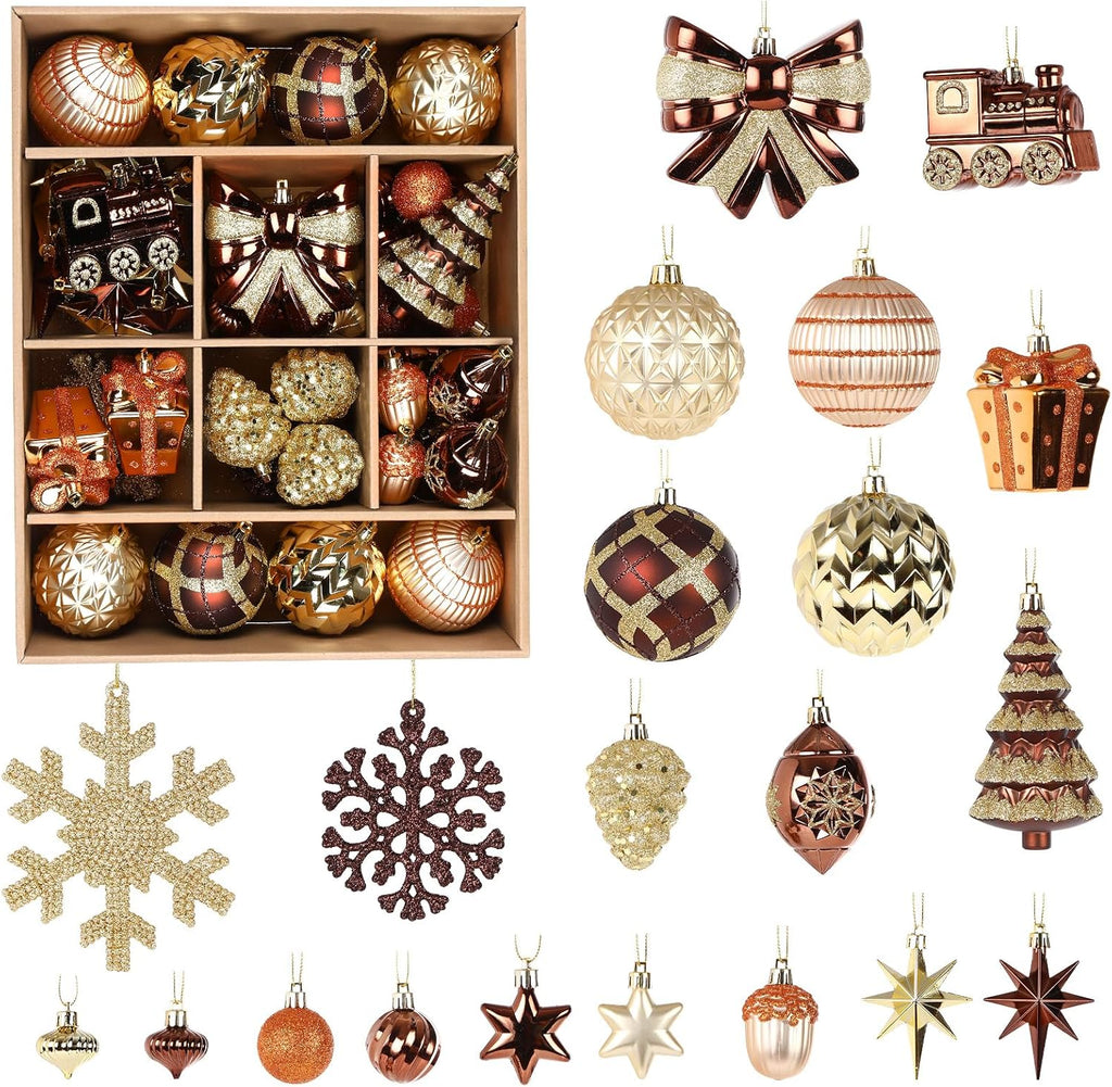 Alupssuc 82pcs Classic Christmas Balls Ornaments Set, Bronze Copper Gold