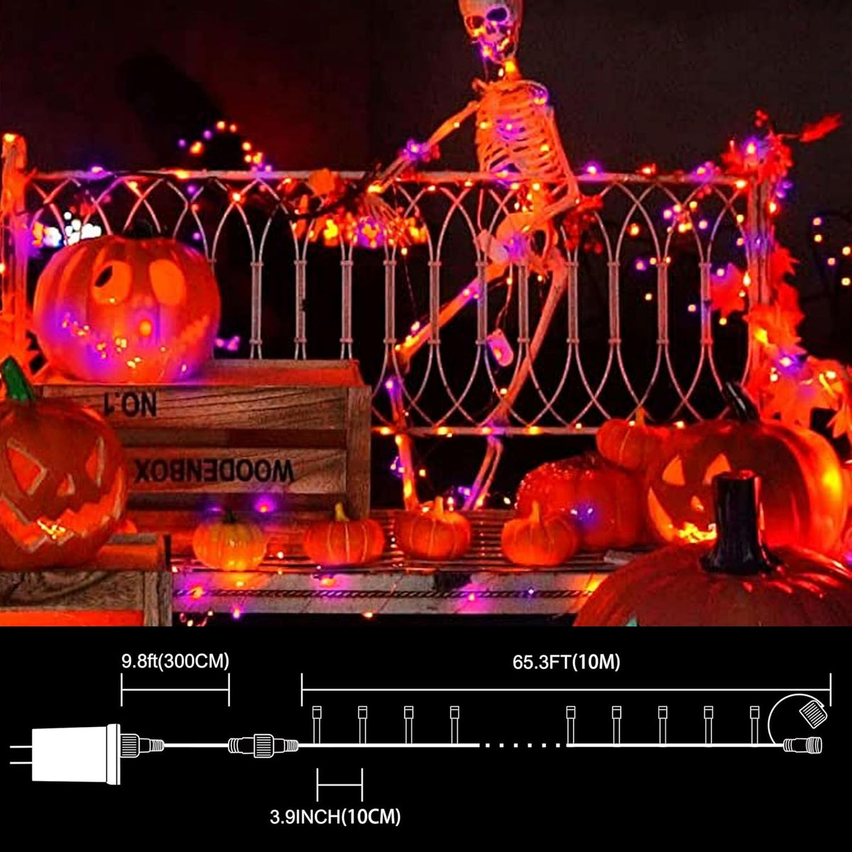 LAMPHOME 33ft Halloween Decorative Mini Lights, 100 LED Green Wire Fairy Starry String Lights Plug in, 16Lighting Modes, for Halloween Decoration Outdoor Party Decoration (Orange and Purple)