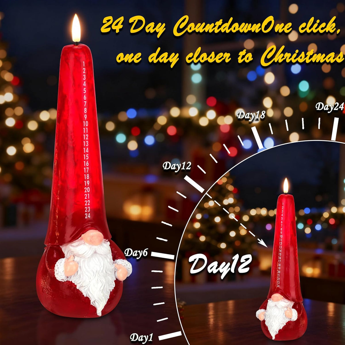 Christmas Flameless Candles with Remote, Santa Claus Countdown Candles