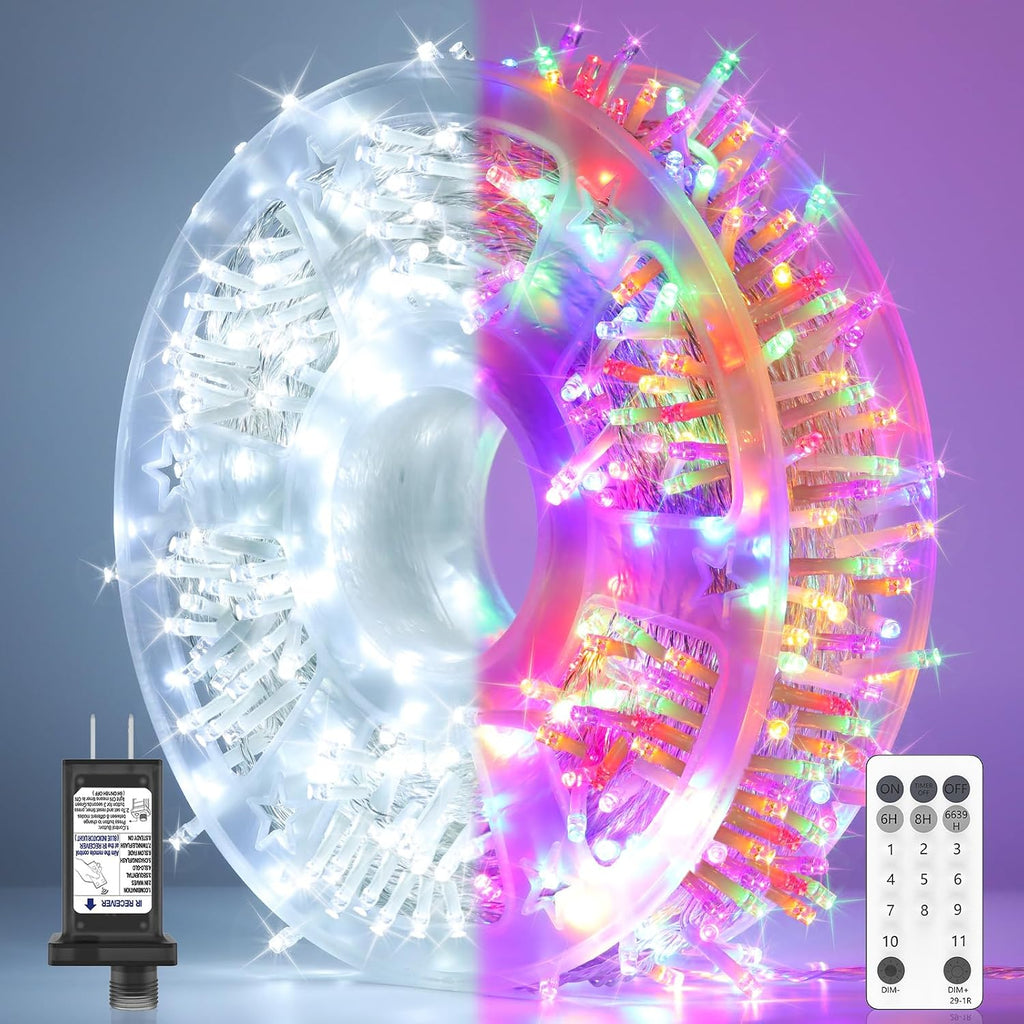 300 LED Christmas Fairy String Lights, Outdoor 128FT Waterproof Twinkle Lights, Color Changing String Lights, 11 Lighting Modes, Timing, Christmas Decoration-Multicolor to Cold White