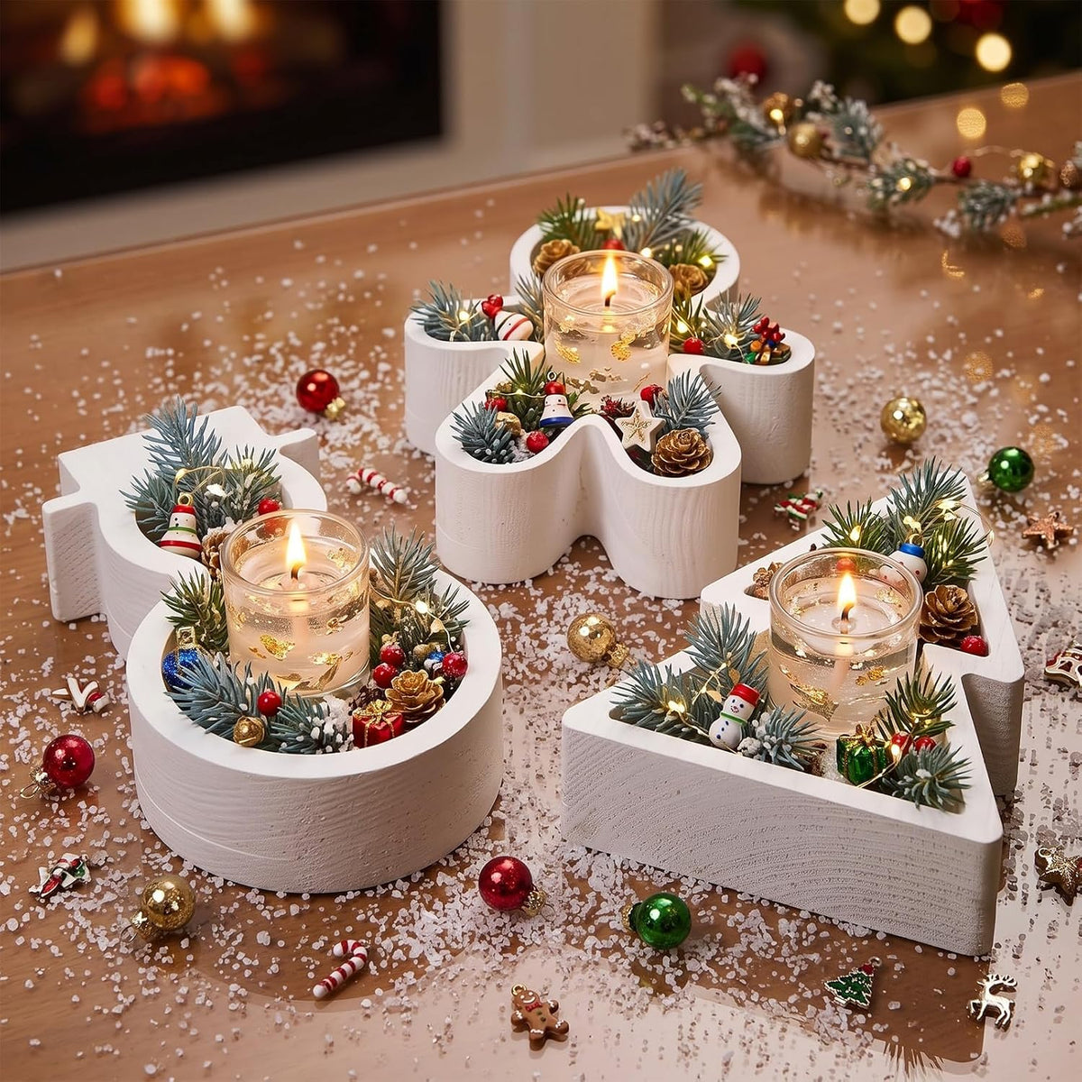 GlikCeil 3 Pack Christmas Wooden Dough Bowls Trays for DIY Craft, White