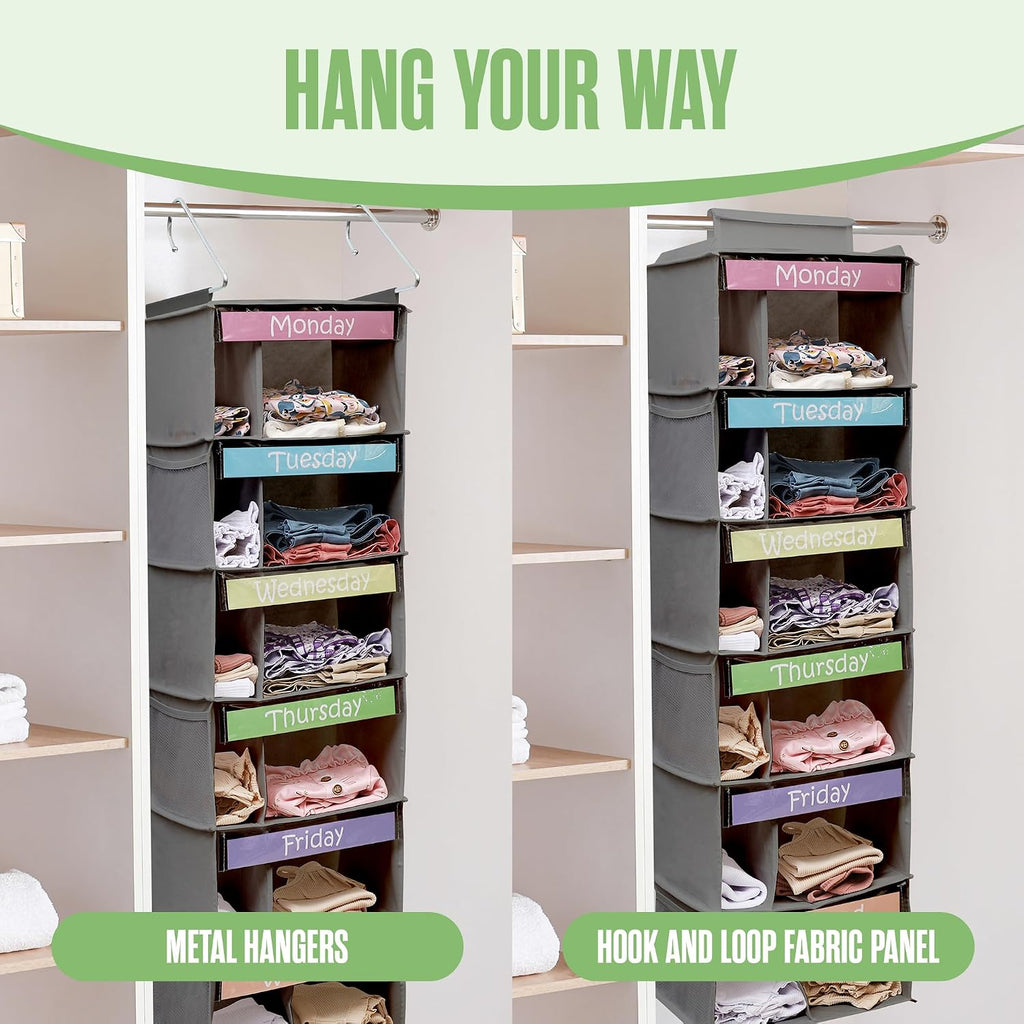 Kids Clothes Organizer, Weekly Clothes Organizer for Kids, 6 Shelf, Grey
