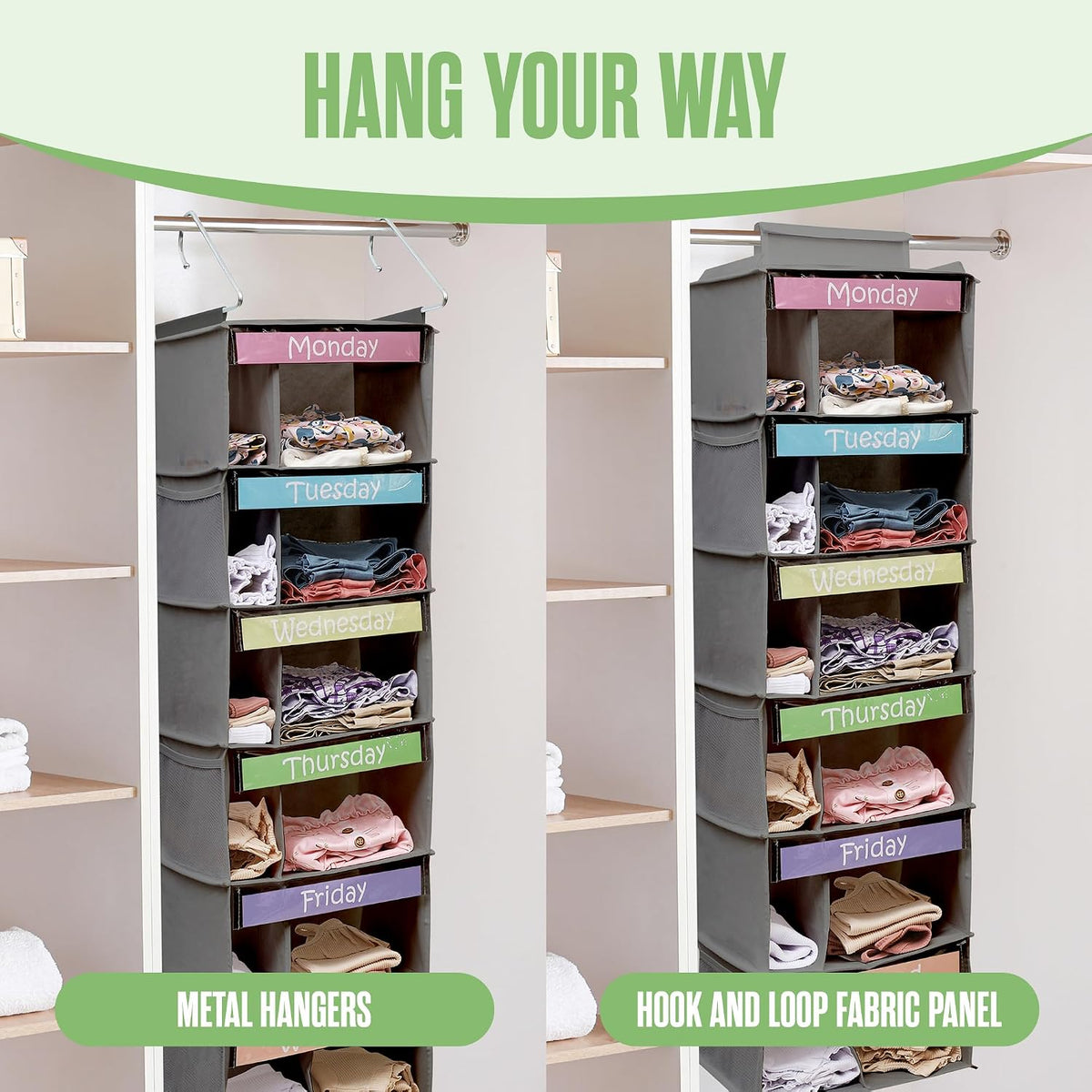 Kids Clothes Organizer, Weekly Clothes Organizer for Kids, 6 Shelf, Grey