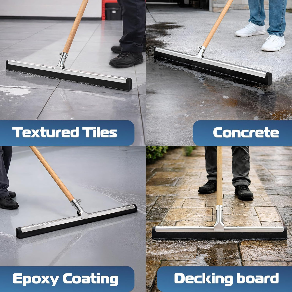 DSV Standard Uneven Surface Floor Squeegee 22’’, Double Foam Blade Garage Squeegee, Taper Pole Connection - Handle Sold Separately for Tiles, Concrete and Asphalt