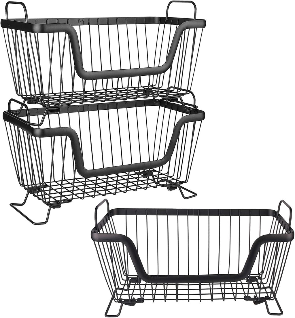 LOTTS Stackable Wire Basket, Metal Pantry Basket, Storage Organizer Bin with Handles, Fruit Basket for Kitchen Cabinets, Pantry, Closets, Bedrooms, Bathrooms (12.66.57.6") - 3 Pack