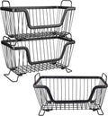 LOTTS Stackable Wire Basket, Metal Pantry Basket, Storage Organizer Bin with Handles, Fruit Basket for Kitchen Cabinets, Pantry, Closets, Bedrooms, Bathrooms (12.66.57.6") - 3 Pack