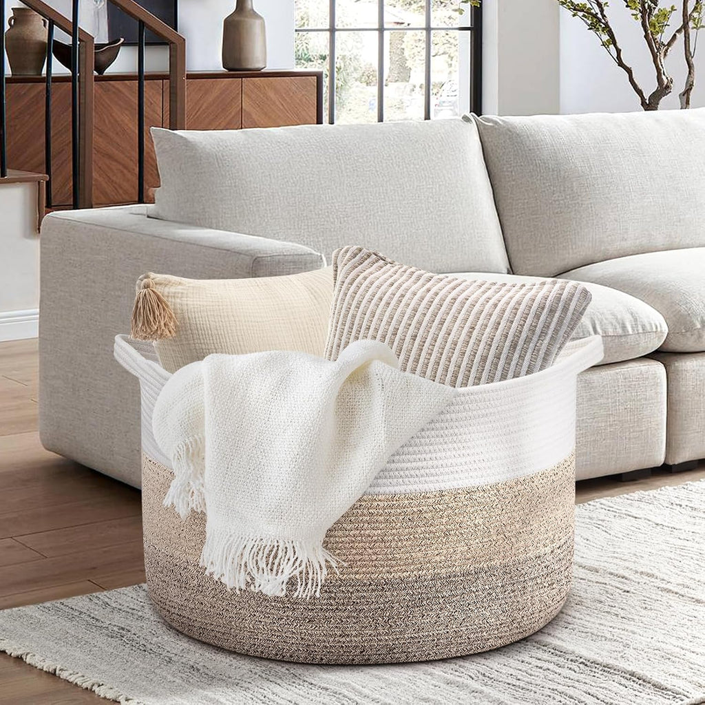 Maliton Woven Rope Blanket Basket Living Room, Storage Toy Basket, 90L