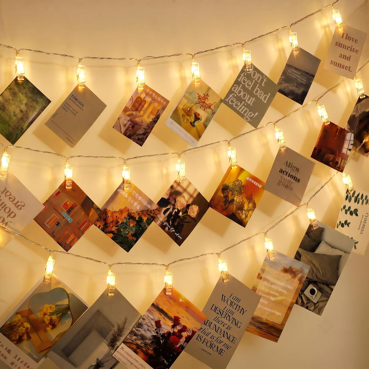 Photo String with Clips 20 LEDs Battery Operated Room Decorations Twinkle Photo Clips String Light for Bedroom Wall Christmas Party Wedding Birthday Classroom, Warm White