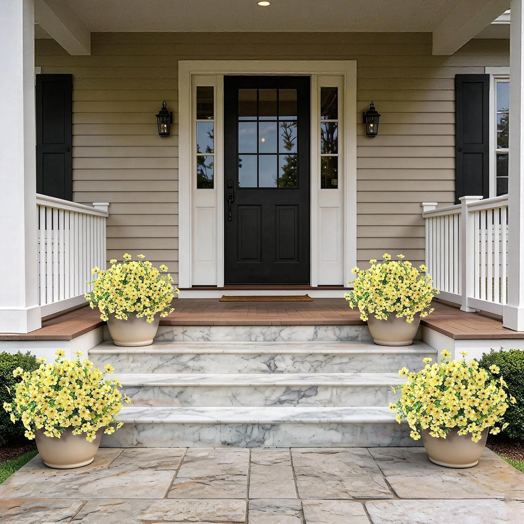 2Set Artificial Eucalyptus Flower Topiary Tree for Front Porch(Yellow)