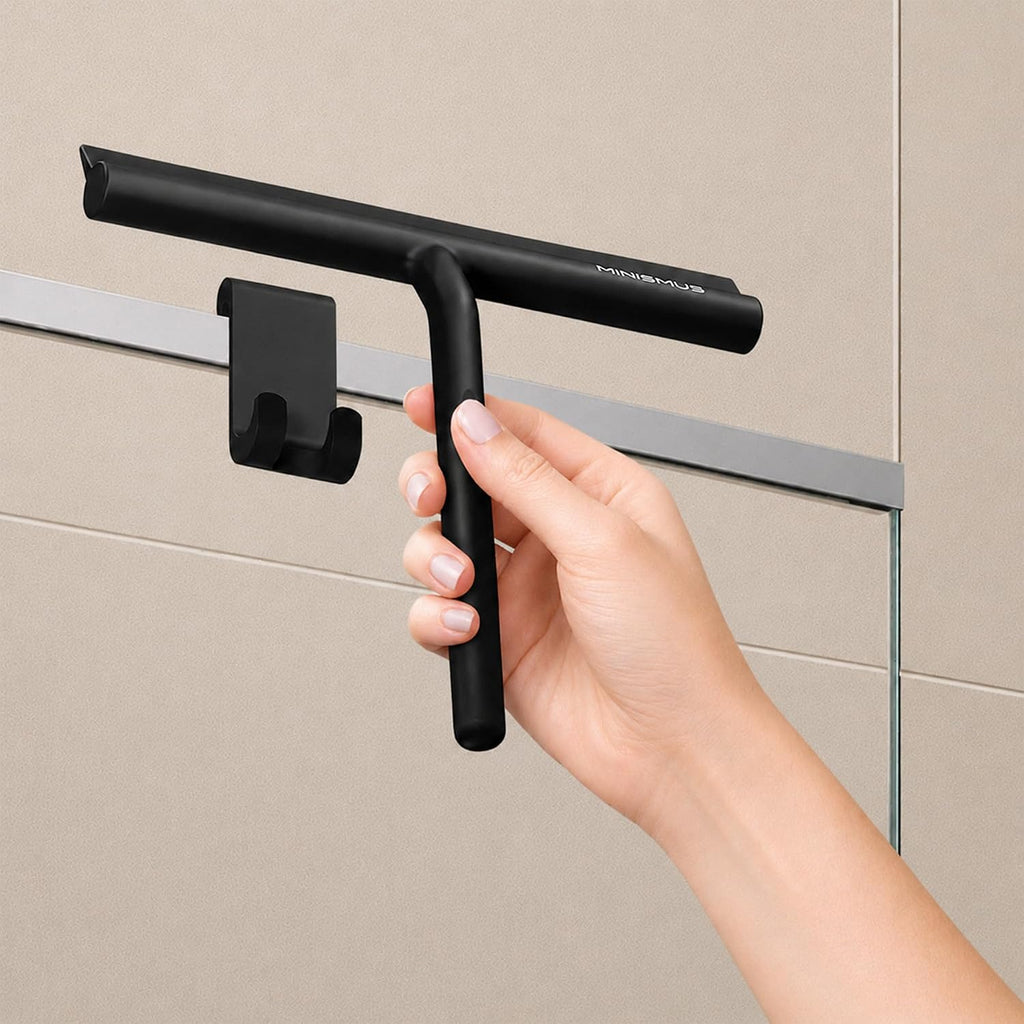 Minismus Silicone Shower Squeegee with Black Hook, Shower Glass Cleaner