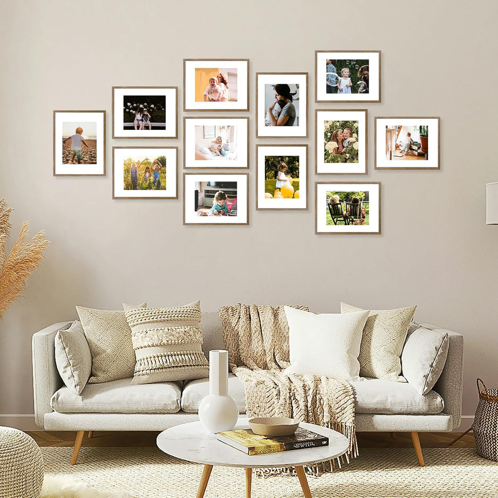 JCJMY 18 Packs 11x14 Picture Frames, Display 8x10 with Mat or 11x14 Without Mat, Gallery Wall Frame Set, 11 by 14 Frames Bulk Set of 18 Collage Wall Decor Photo Frames for Wall Hanging, Rustic Brown