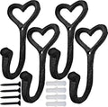 ZEYU Heavy Duty Coat Hooks, 4pcs Cast Iron Love Heart Shape Wall Hooks for Hanging Coats, Black No Rust Hooks for Scarf, Bag, Towel, Key, Cap, Cup, Hat