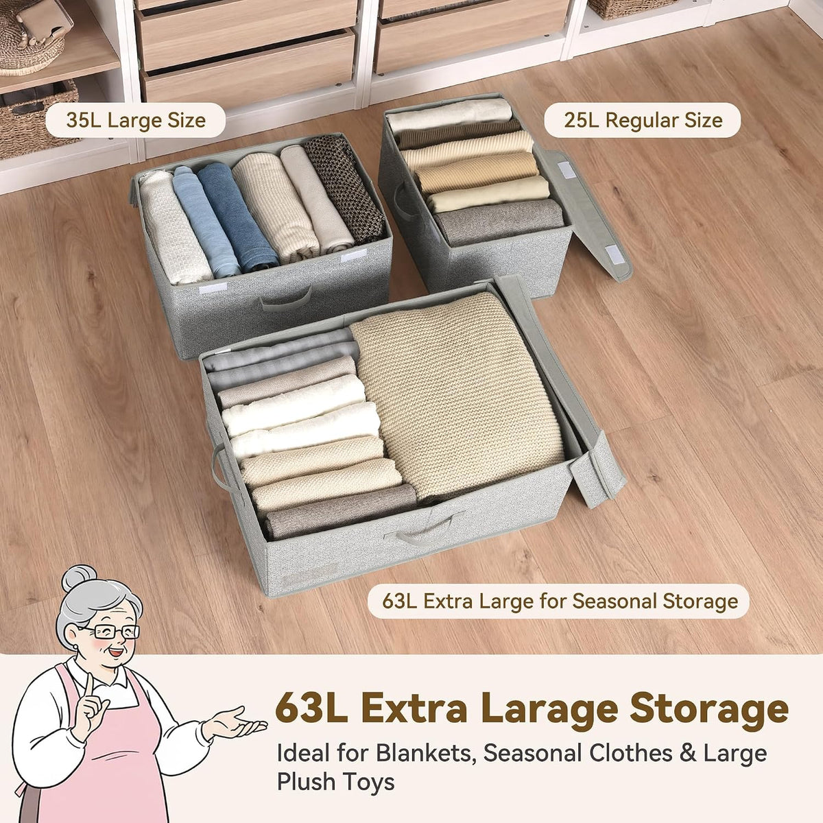 GRANNY SAYS Extra Large Storage Bins with Lids, Closet Bins, Ash Gray
