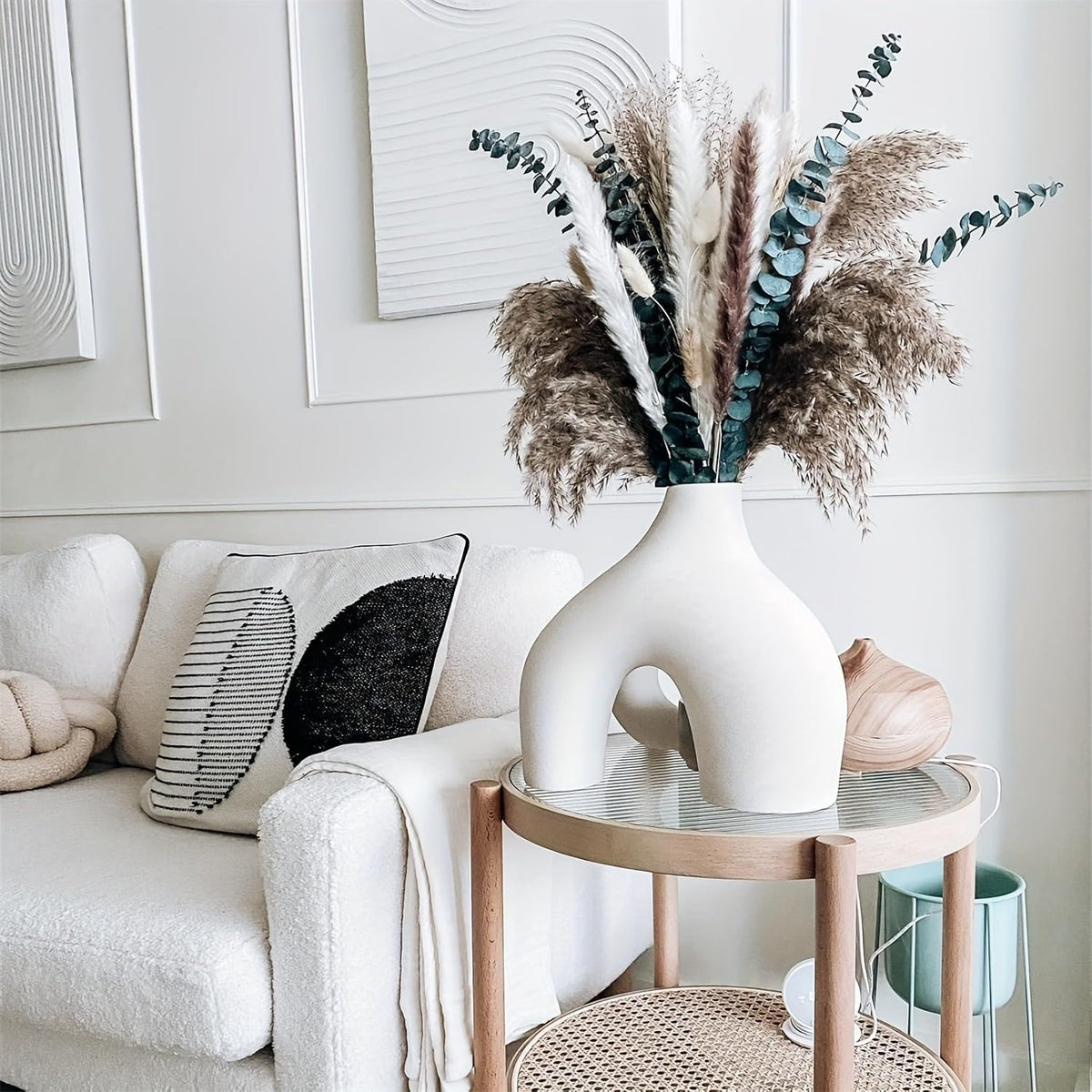 100-Piece Dried Pampas Grass Bouquet – Mixed Natural Tones in Beige, White, Black, and Green – Decorative Floral Set for Holiday, Seasonal, and Everyday Home Decor (17 in) (Beige White Black Green)