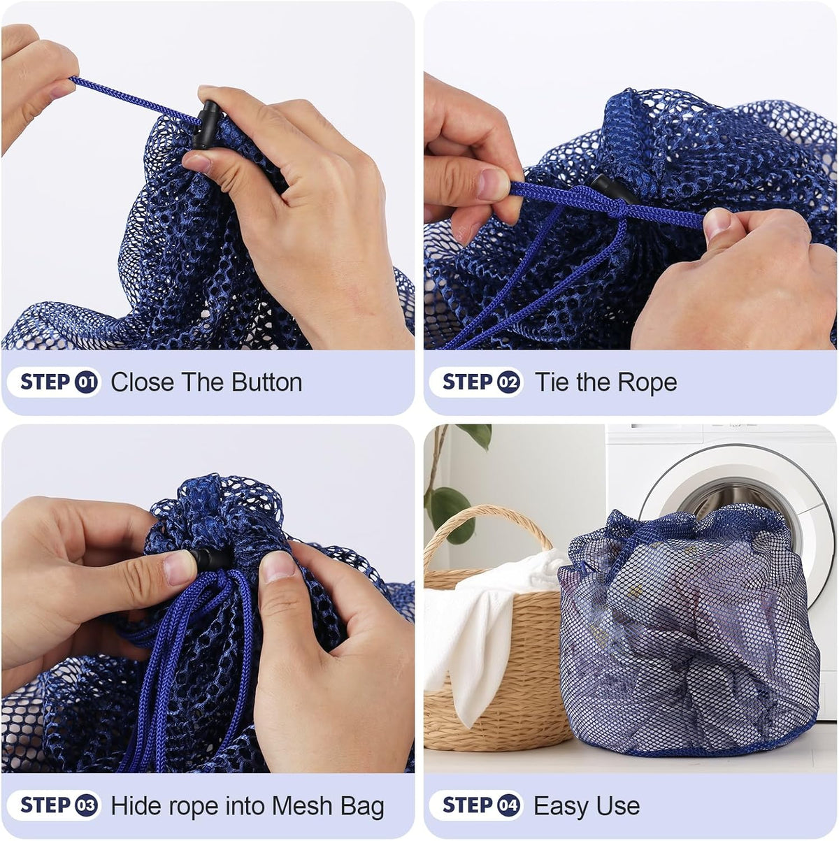4Pcs Mesh Laundry Bags Washing Machine Mesh Wash Bags for Clothes,Underwear,Lingerie, Bed Linen with Drawstring Closure Sturdy(4 Size, Blue)