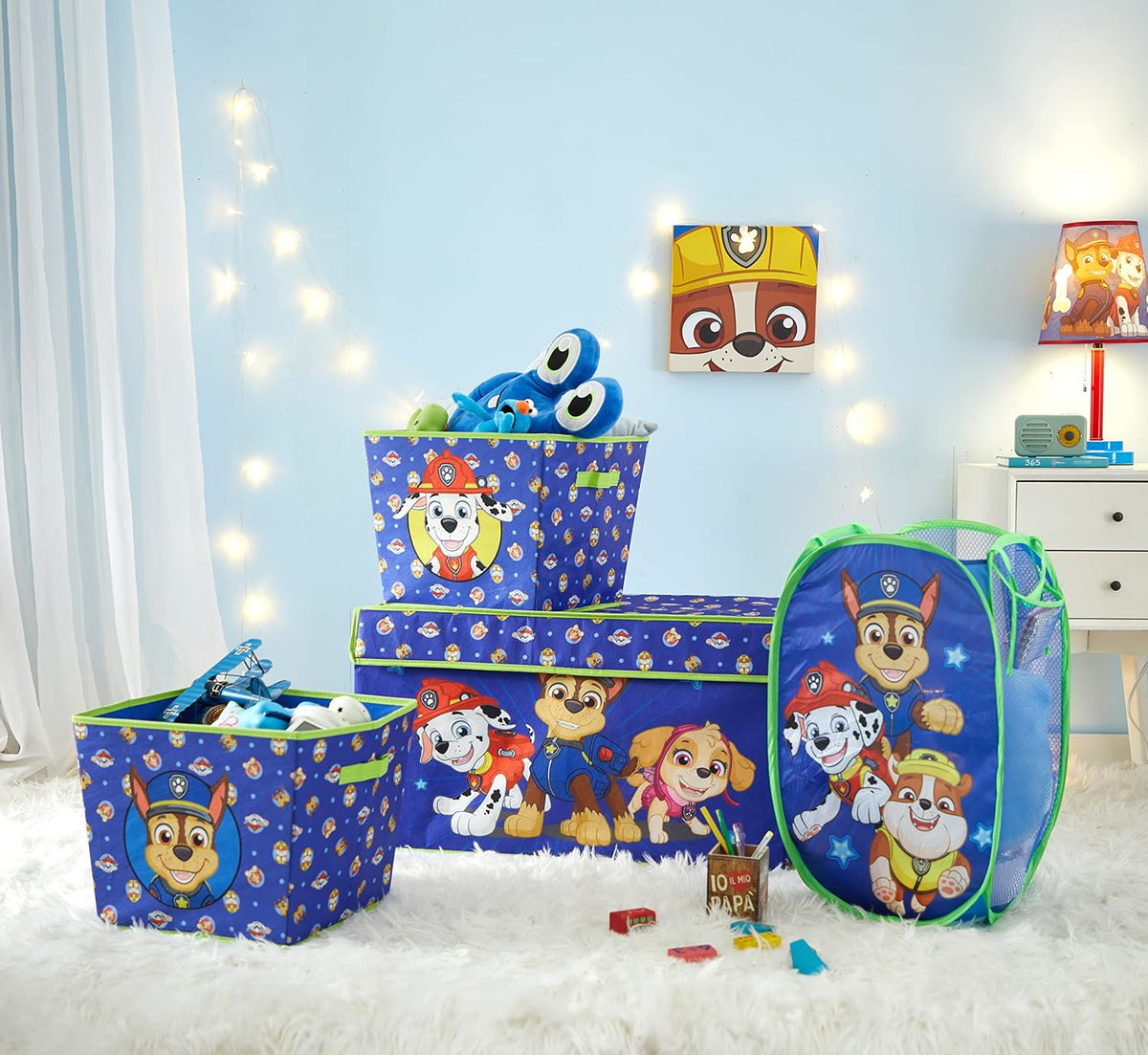 Paw Patrol 4-Piece Kids Storage Set with Pop-Up Hamper, Collapsible Toy Trunk & 2 Nestable Bins, Bedroom & Playroom Organizer