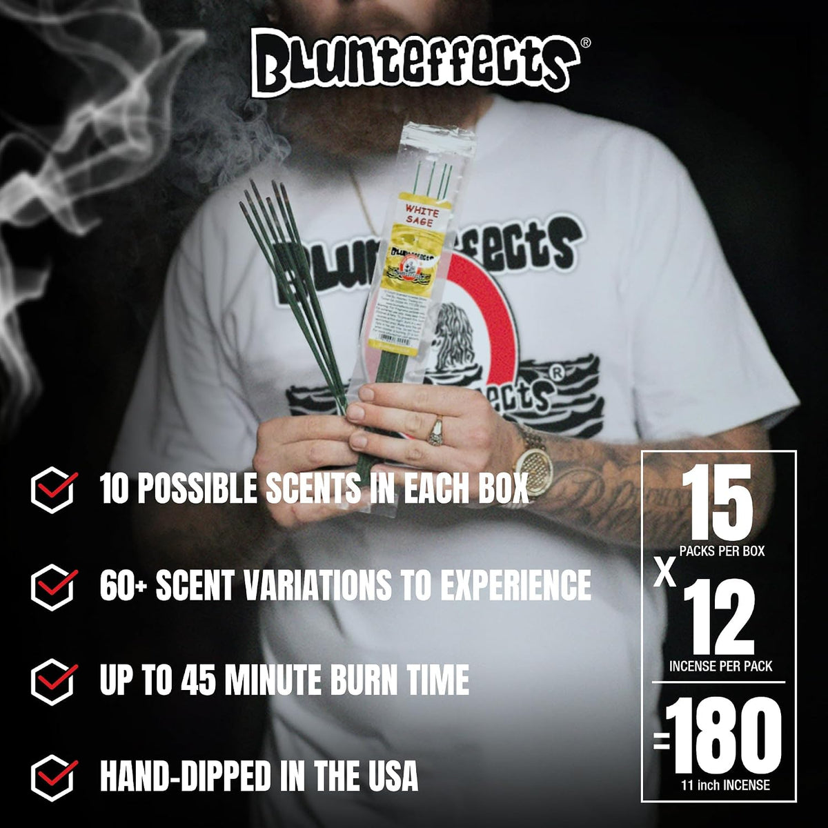 Blunteffects Hand-Dipped Incense Sticks 180-Pack, 15 Scents