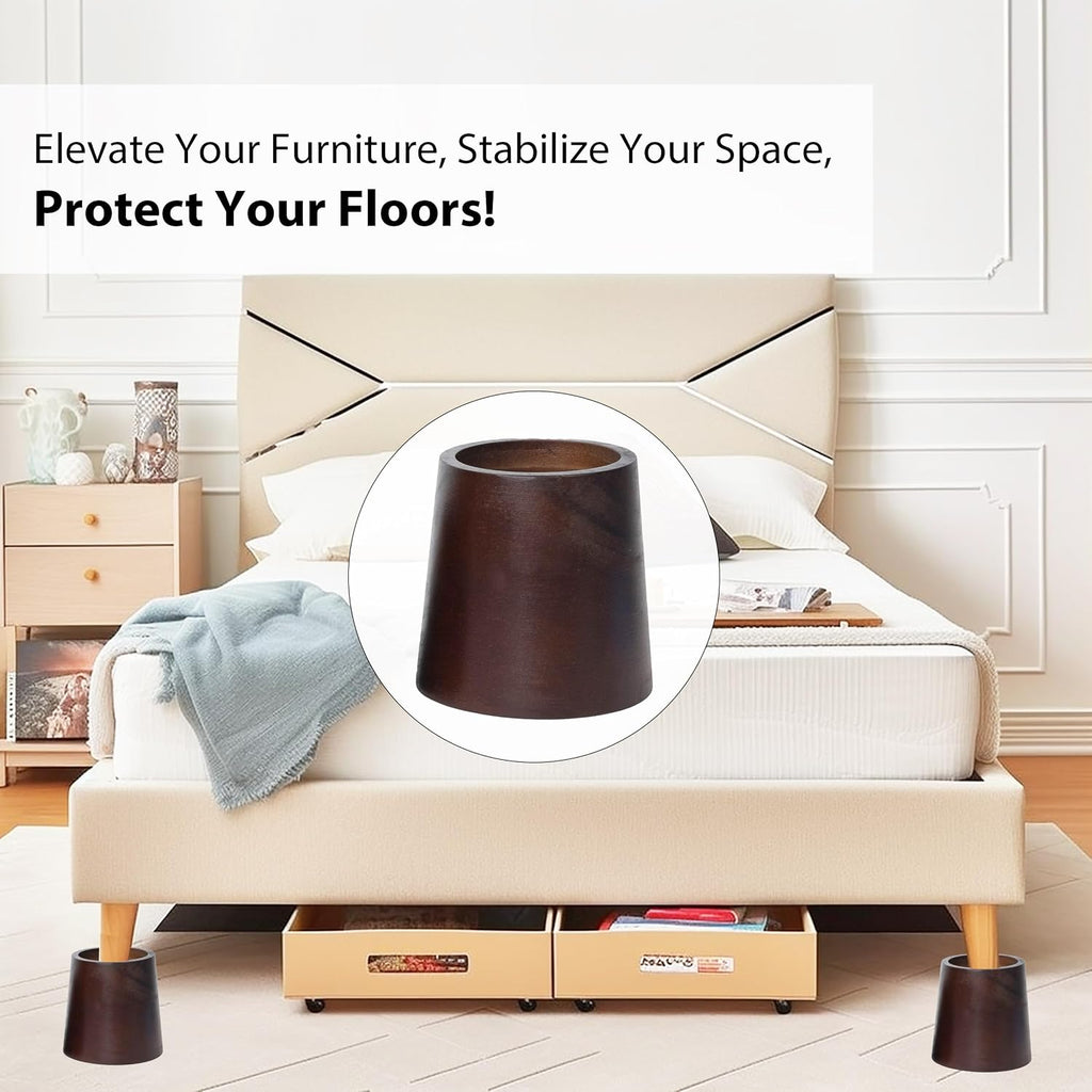 4 Inch Premium Pine Wood Bed Risers - Heavy-Duty Sturdy Lifts for Strong Support, Decor Enhancement (Dark Brown)