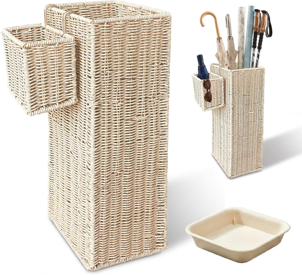 Wicker Umbrella Stand for Entryway, Decorative Rattan Holder