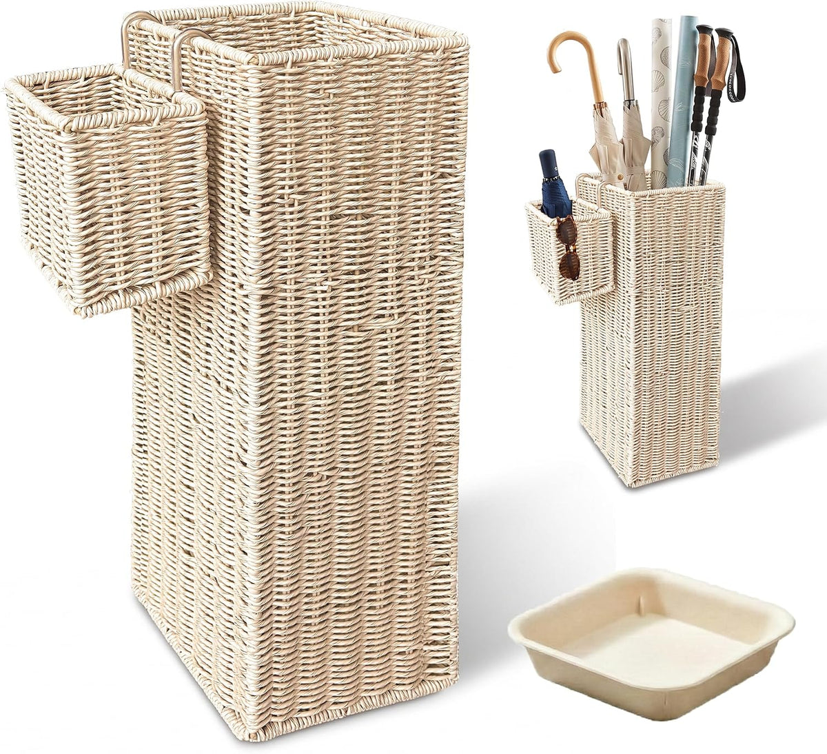 Wicker Umbrella Stand for Entryway, Decorative Rattan Holder