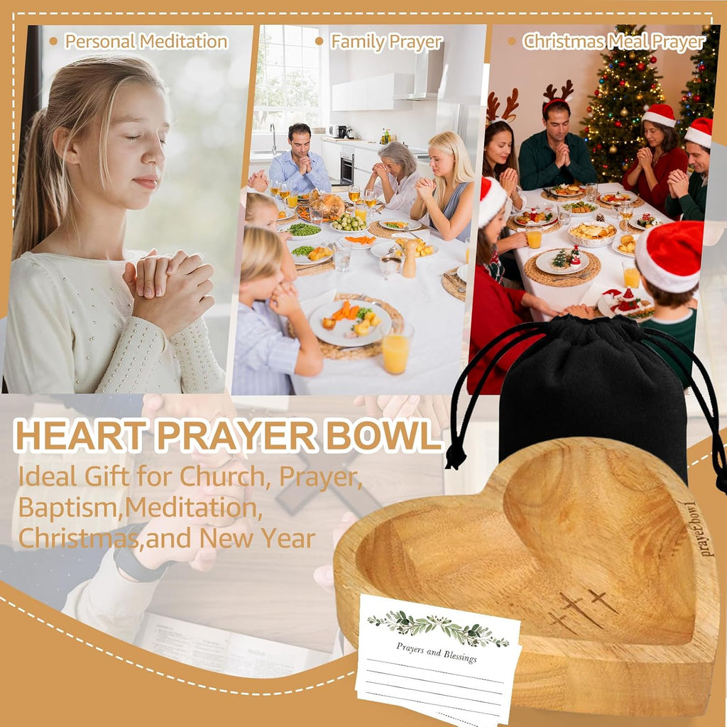 Prayer Bowl with 24 Blessing Cards, Heart Prayer Bowl Wooden
