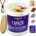 DANCING BEAR Cancer Zodiac Candle Gift Box Set with 3 Healing Crystals & Stone Holder Necklace, 100% Soy Scented Wax, Crackling Wood Wick, 45 Hour Burn Time