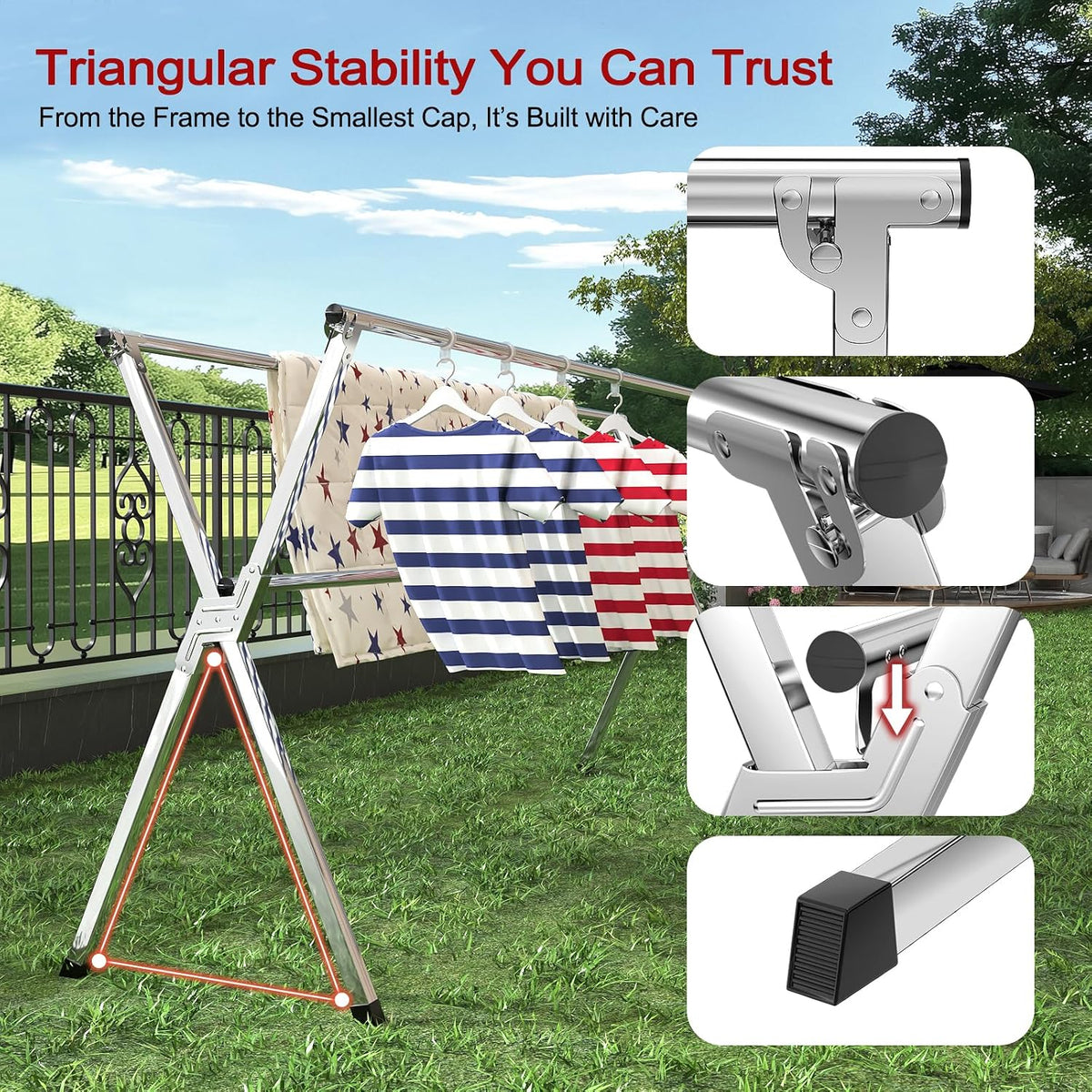 Clothes Drying Rack, Heavy-Duty Folding Laundry Drying Rack for Indoor Outdoor Use, 50.4-78.7" Extendable Stainless Steel, Space-Saving Design, Foldable Freestanding Airer