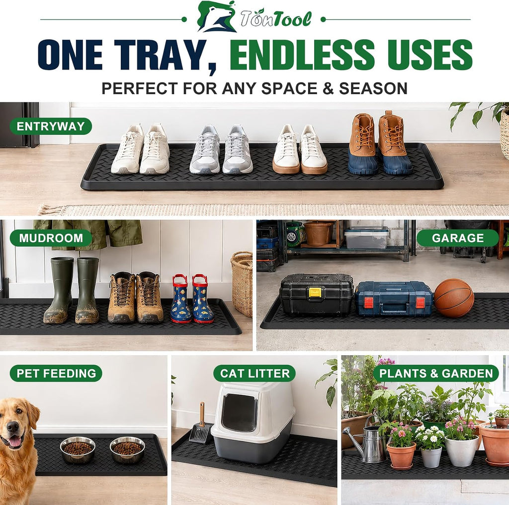 Extra Large Boot Trays - Heavy-Duty Rubber Mat with Raised Edges, Waterproof Shoe Mat Tray for Indoor & Outdoor, Multi-Purpose Catch-All Trays/Floor Protector, 47.25" x 15.75"