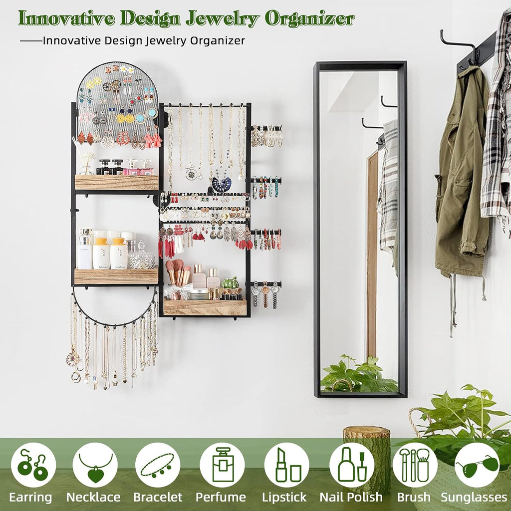Keebofly Large Jewelry Organizer - Big Wall Mount Hanging Jewelry Holder Display for Earrings, Rings, Necklaces, Bracelets, Makeup, Perfume & Watches