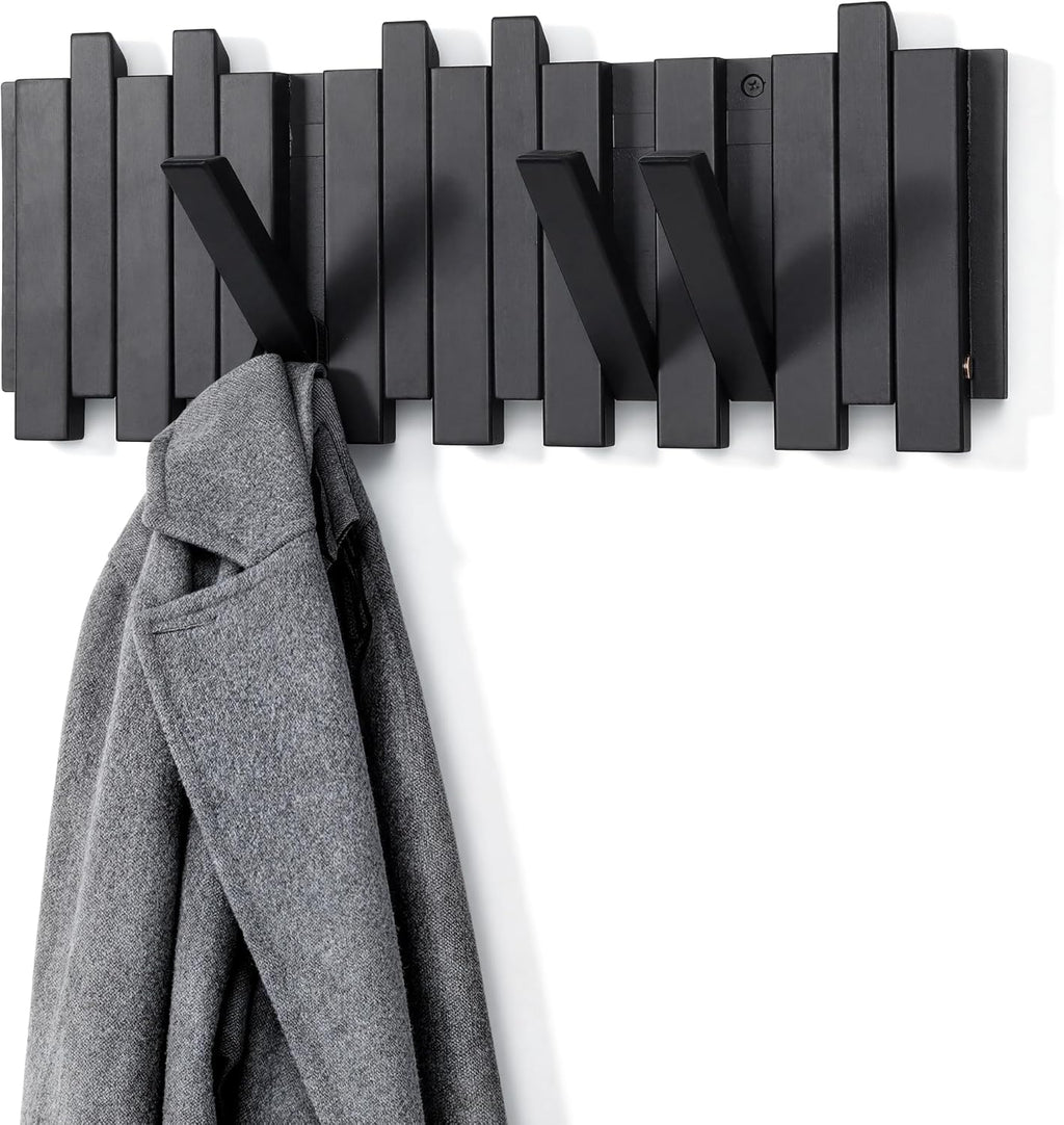 Wall Coat Rack for Entryway: Folding Wood 8 Hooks for Small Space
