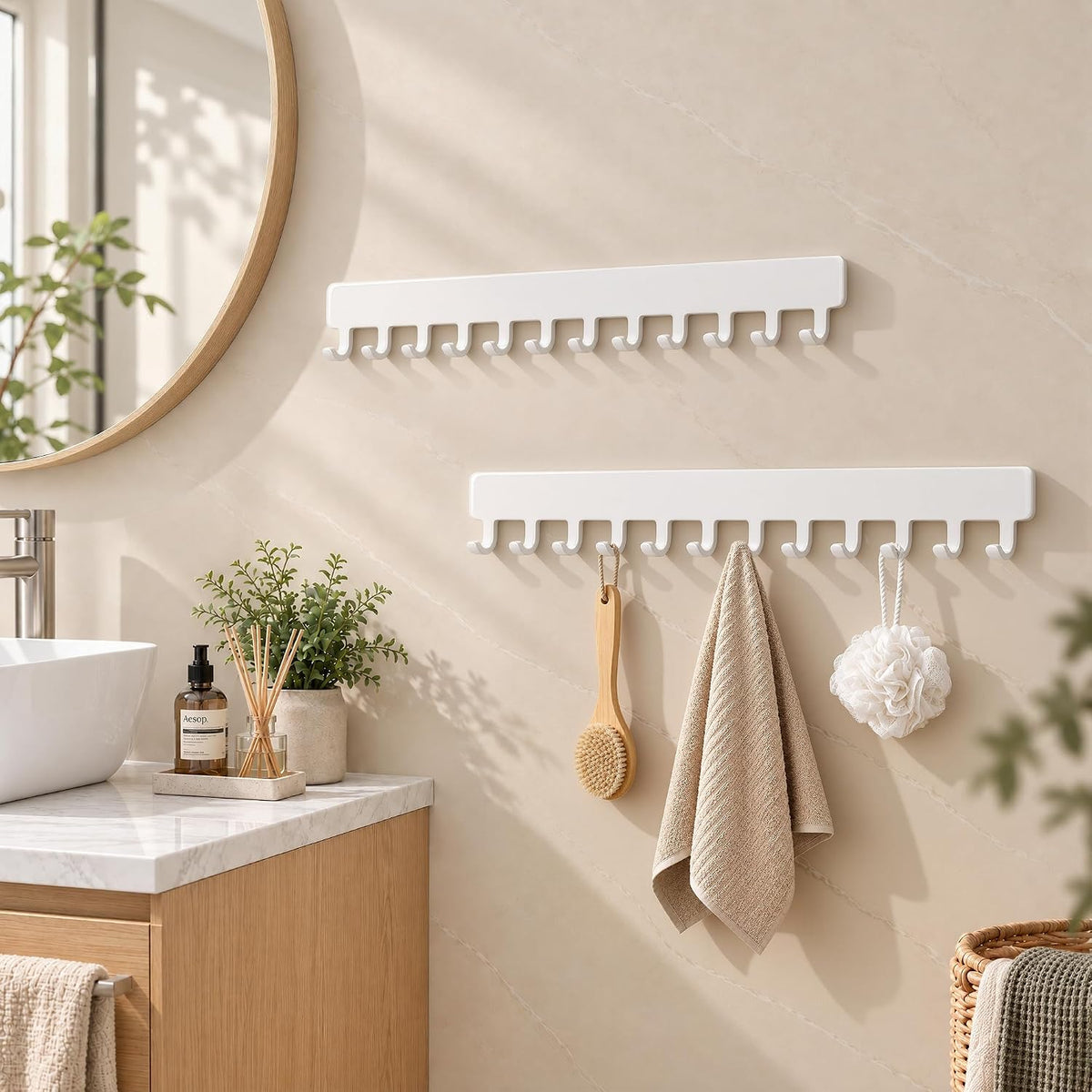 Self-Adhesive Necklace Holder, Wall Mounted Jewelry Organizer, White