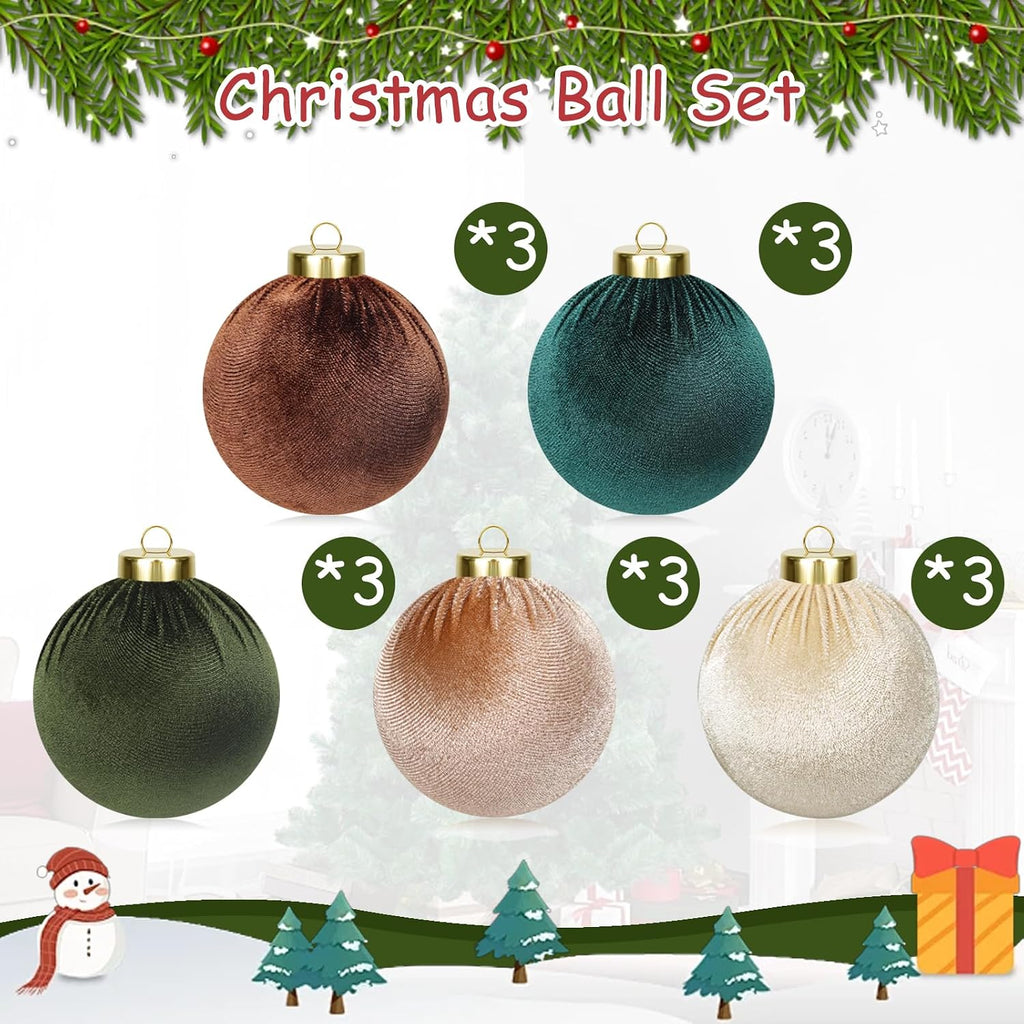 15 Pcs 3.15" Velvet Christmas Ornaments Balls, Xmas Tree Decor-Green