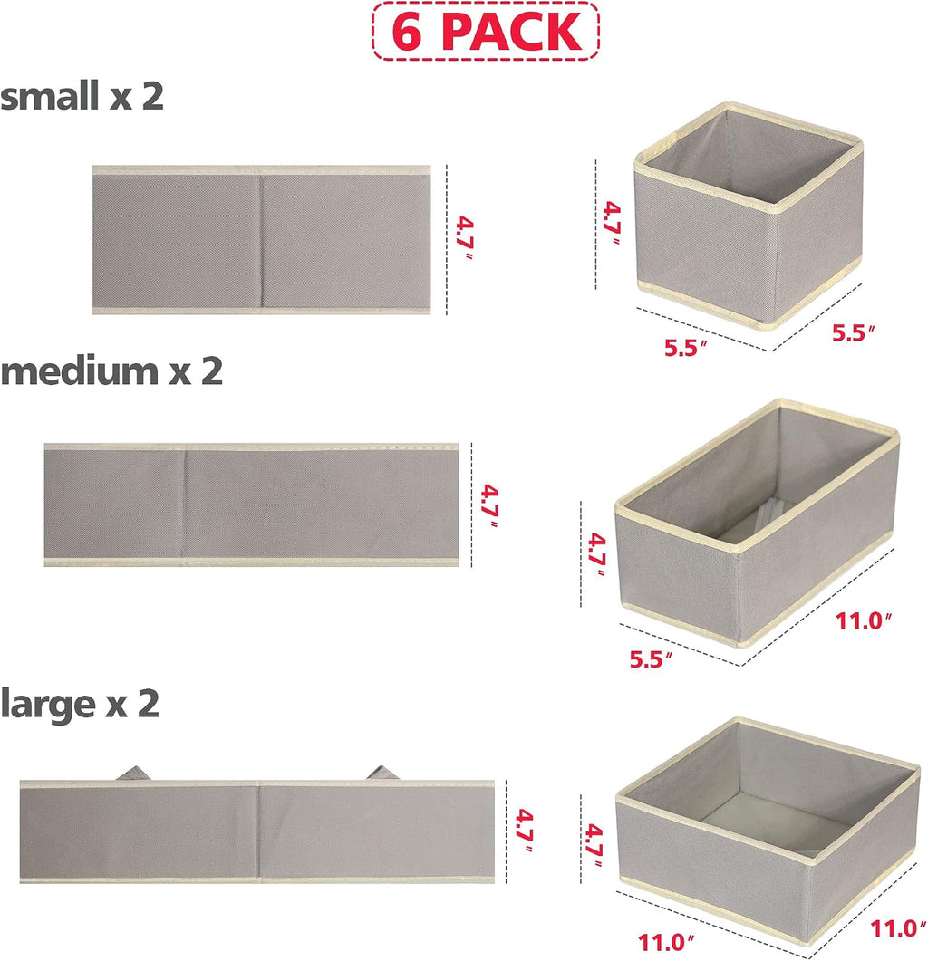 DIOMMELL Foldable Cloth Storage Box Closet Dresser Drawer Organizer Fabric Baskets Bins Containers Divider with Drawers for Clothes, Underwear, Bras, Socks, Lingerie, Clothing, Set of 6