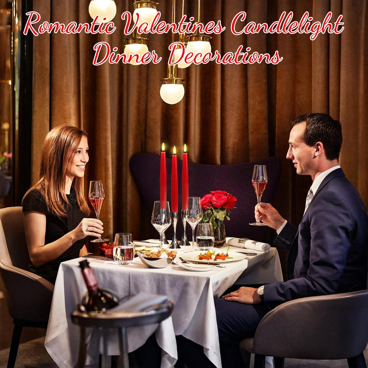 Red Christmas Flameless Taper Candles Battery Operated with Remote Timer