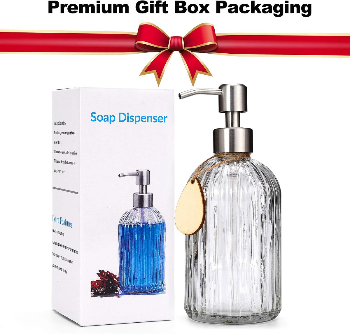 Thick Glass Soap Dispenser with Silicone Pad – Premium Quality – Dish Soap Dispenser, Hand Soap Dispenser – Rust Proof Stainless Steel Pump – Ideal for Kitchen Dish Soap, Bathroom Soap