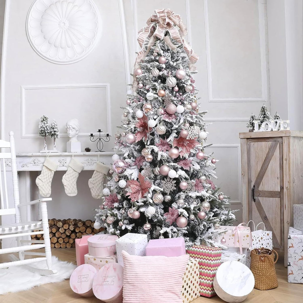 Christmas Balls Ornaments -36pcs Shatterproof Christmas Tree Decorations with Hanging Loop for Xmas Tree Wedding Holiday Party Home Decor,6 Styles in 3 Sizes(Rose Gold)