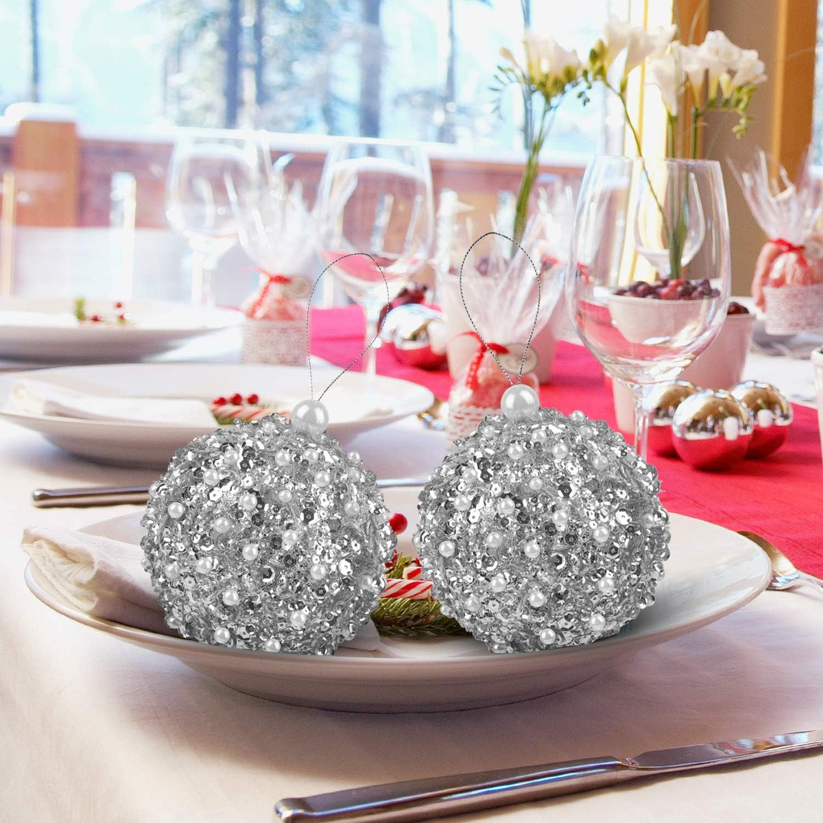 4.25" Silver Shatterproof Christmas Ball Ornaments, 4pc Set for Xmas Trees and Holiday Decor