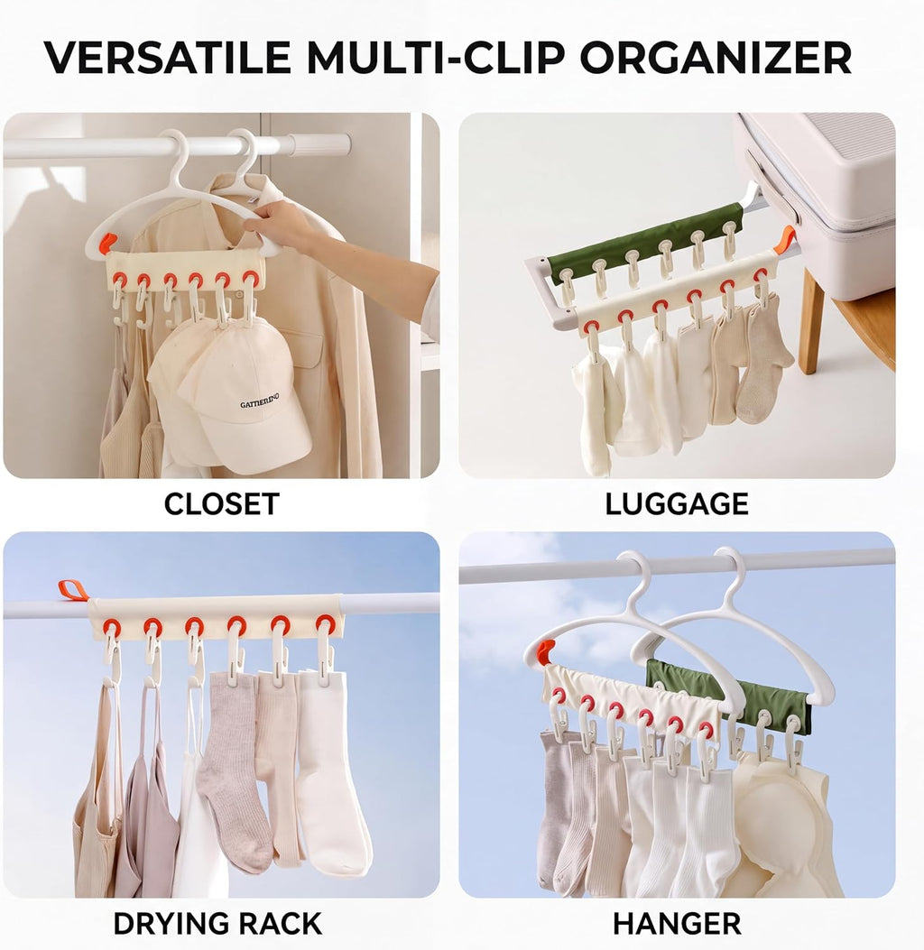 Portable Travel Hangers - Foldable Clothes Drying Rack with 6 Clips | Space Saving Cruise & Hotel Essentials for Suitcase | Thick Material | Installation Method:Snap-On-White 1Set
