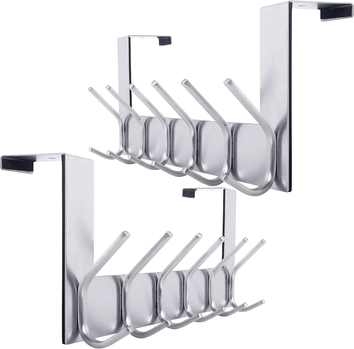 WEBI Over The Door Hooks Door Hanger:Over The Door Towel Rack with 6 Hooks for Hanging,Door Coat Hanger Towel Hanger Over Door Coat Rack for Towels,Clothes,Silver,2 Packs