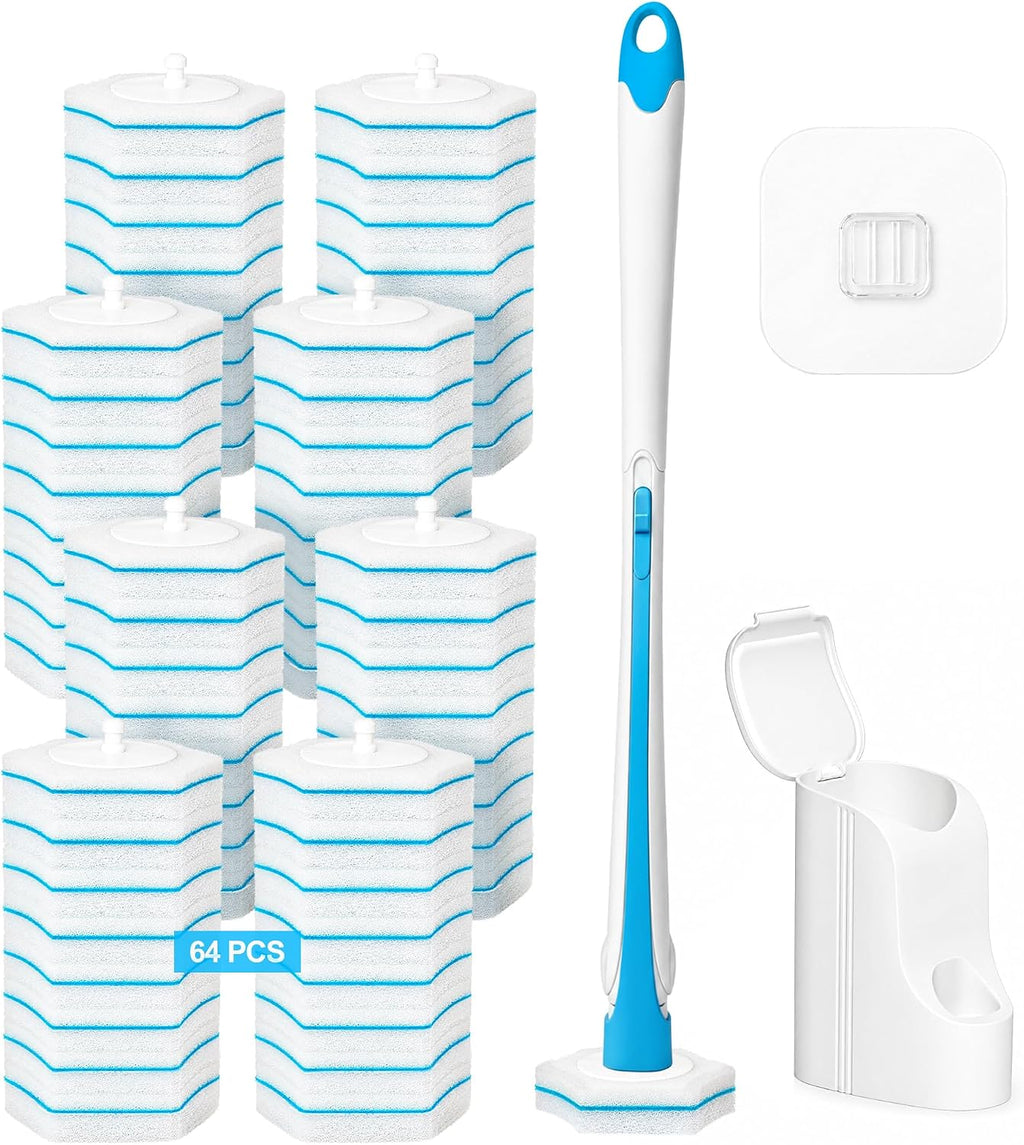 TidyBliss Disposable Toilet Brush and Holder Set with 64 Cleaner Refills