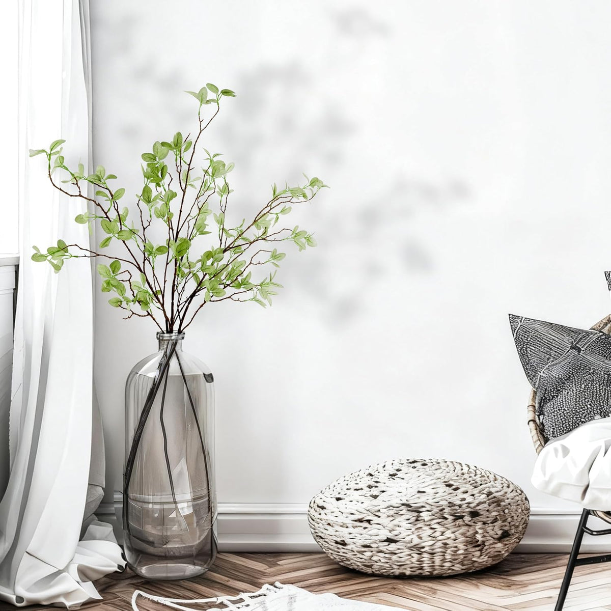 THAWAY 3 Pcs Artificial Eucalyptus Stems - 43 Inch Long Faux Eucalyptus Branches for Tall Vase Filler, Realistic Greenery Stems Fake Silk Leaves for Home Table Farmhouse Wedding Decor