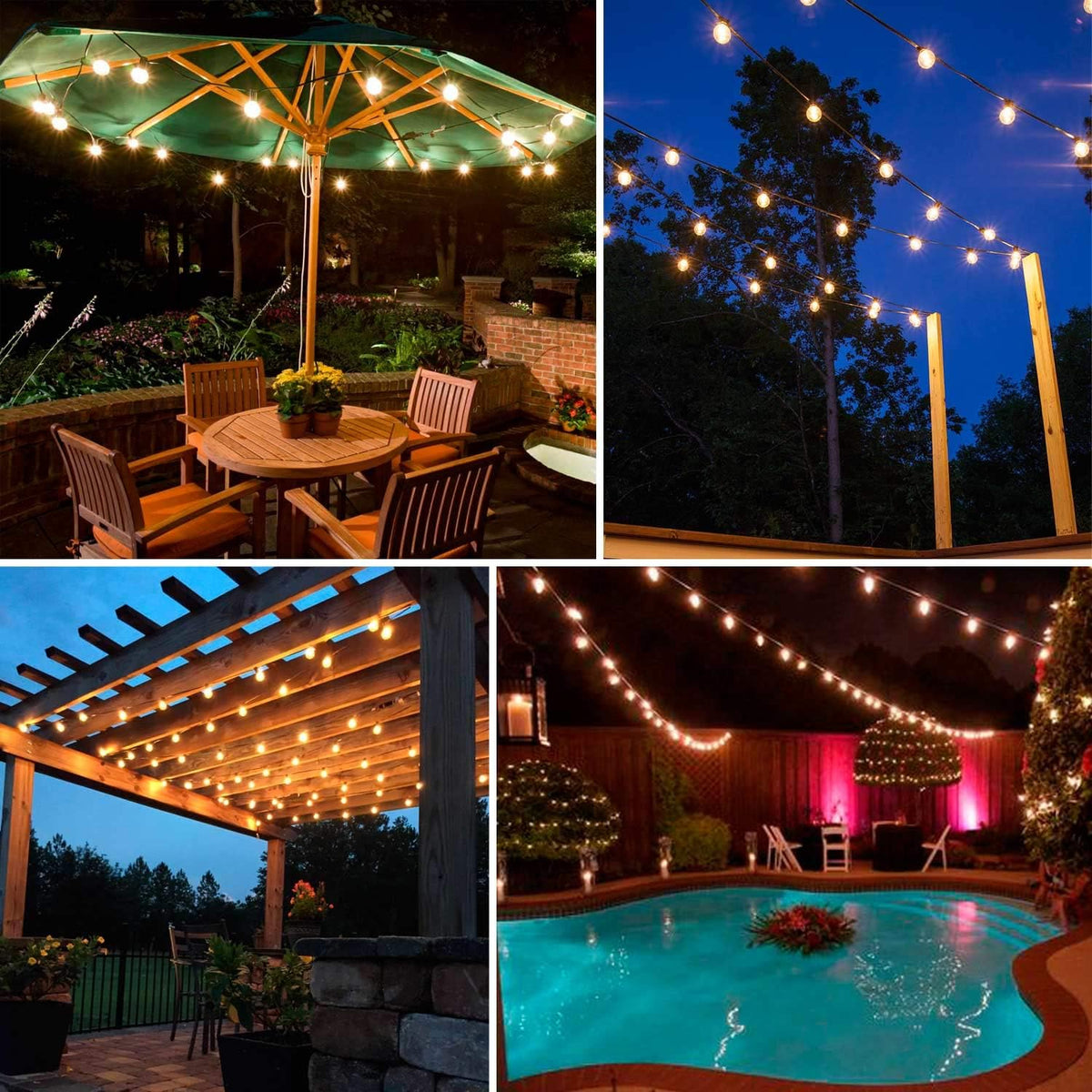 18Ft Outdoor Patio String Lights, Commercial Light String with 10+1 Plastic