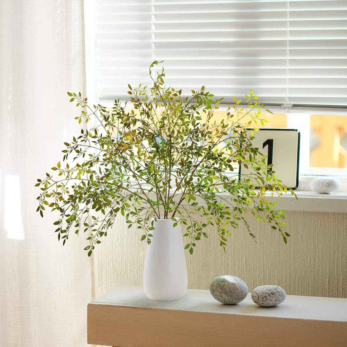 Ttranewsoo 4Pcs Artificial Greenery Stems, 43.3" Nandina Branches Tall Faux Plant Stems for Vase, Greenery Decor Stems Leaves Bunches for Shop Garden Office Home Décor,Orange