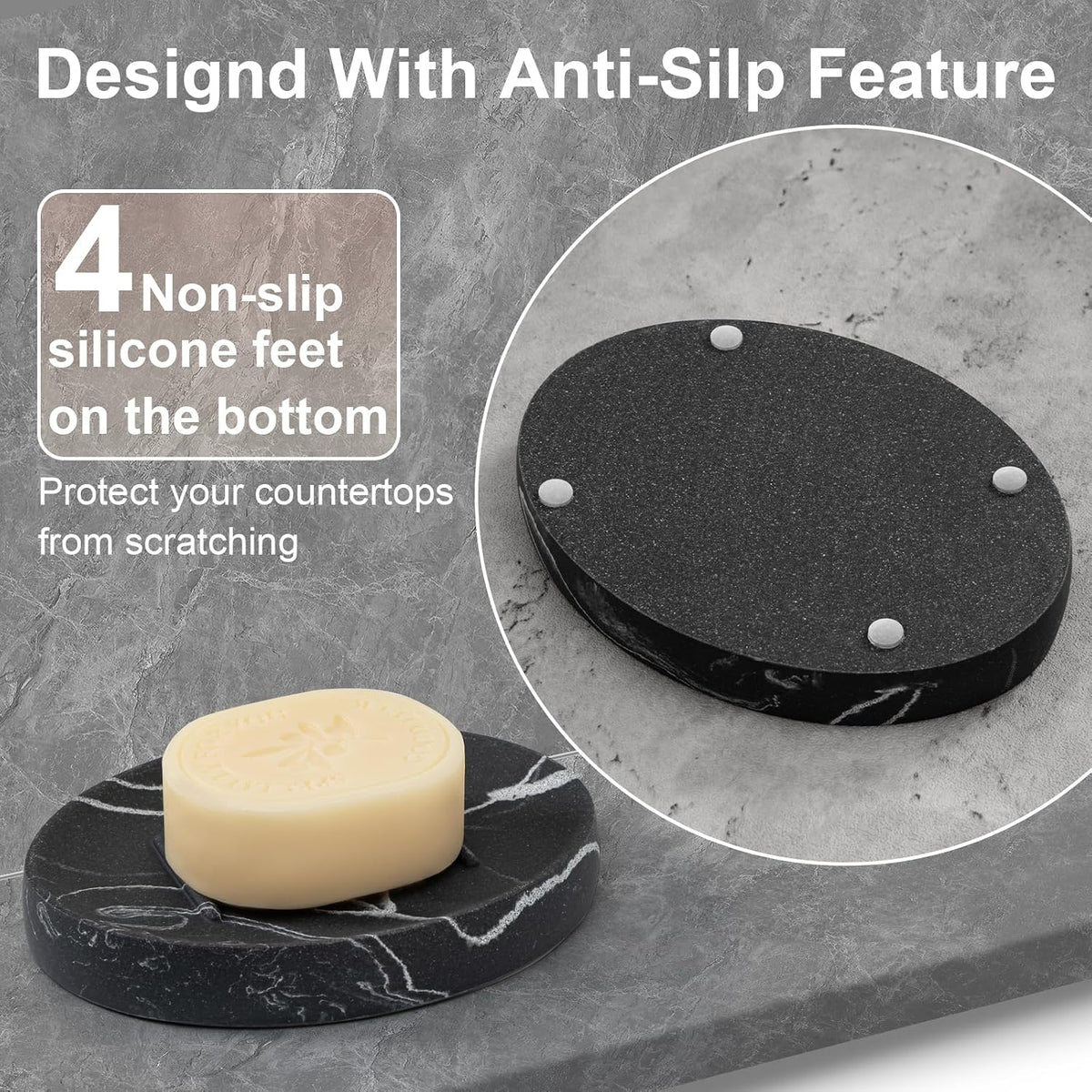 Resin Marble Look Soap Dish 2 Pack Black Bar Soap Holder for Bathroom Shower Soap Tray for Kitchen Sink